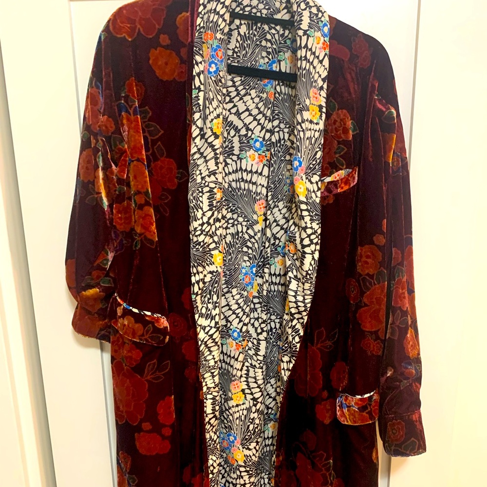 free people red velvet floral kimono floral